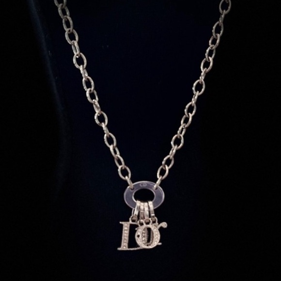 Dior Silver Crystal Letter Necklace - Picture 4 of 5